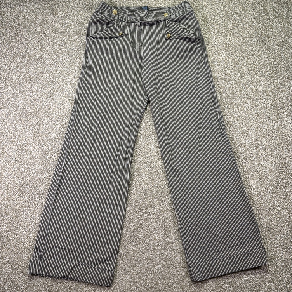 Y2K Women's Hickory Striped Wide Leg Bell bottoms Flare Pants 30X31 Mid Rise
